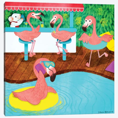 Flamingos In A Resort Canvas Print #JMK79} by Juliana Motzko Canvas Print