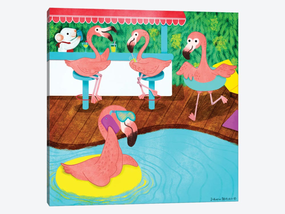 Flamingos In A Resort by Juliana Motzko 1-piece Canvas Print