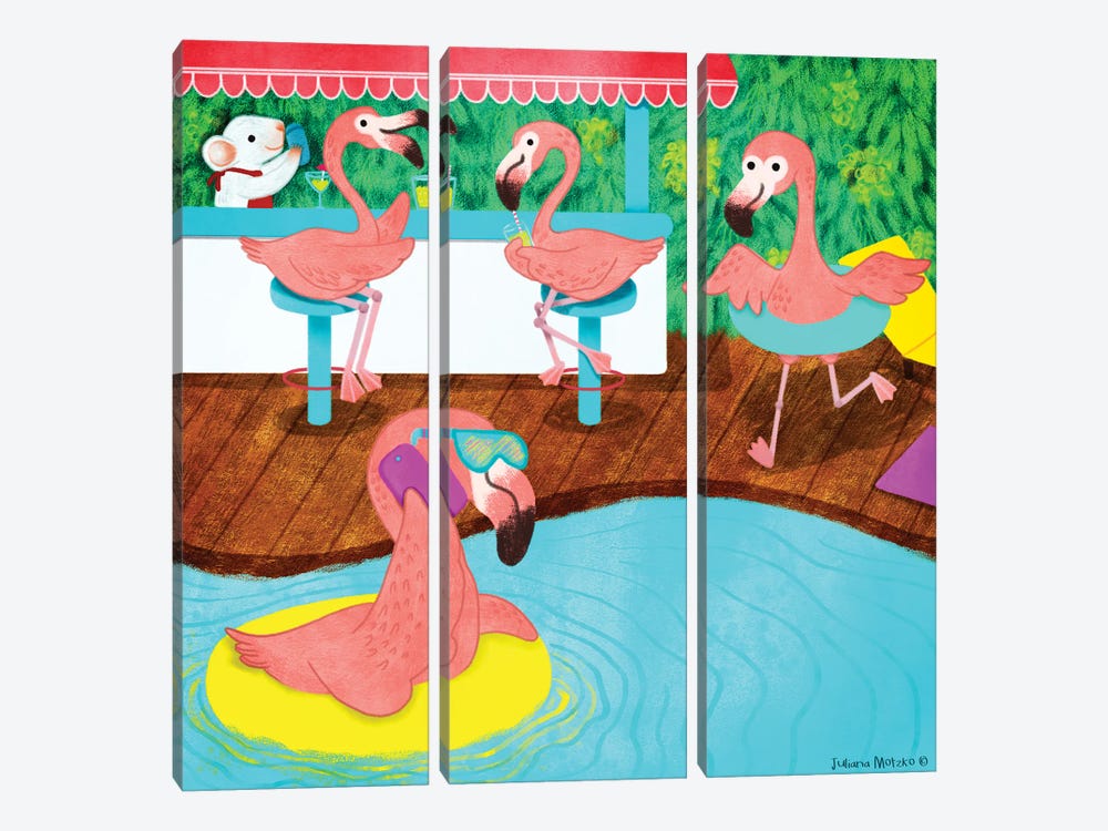 Flamingos In A Resort by Juliana Motzko 3-piece Canvas Art Print
