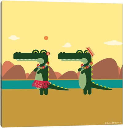 Alligators In Hawaii Dancing Hula Hula Canvas Art Print - Crocodile & Alligator Art