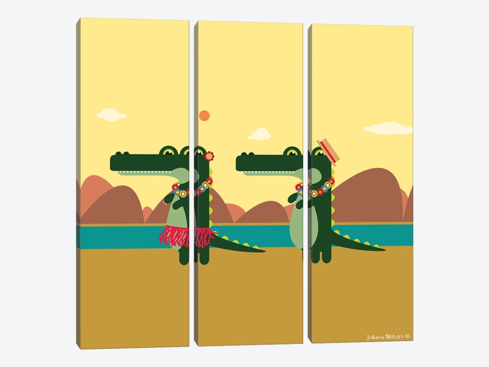 Alligators In Hawaii Dancing Hula Hula by Juliana Motzko 3-piece Art Print