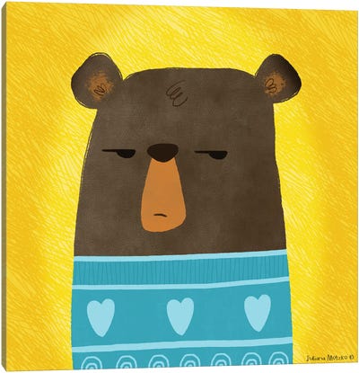 Grumpy Bear Canvas Art Print - Brown Bear Art