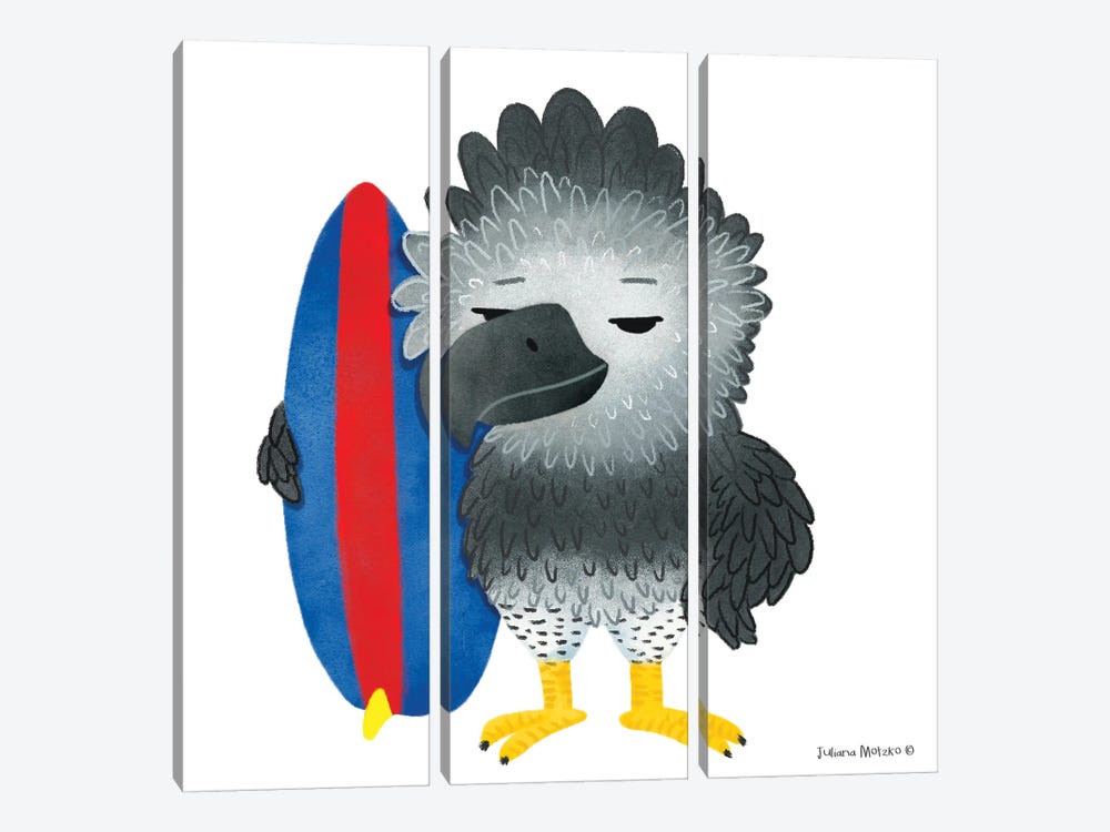 Harpy Eagle With A Surf Board by Juliana Motzko 3-piece Canvas Print
