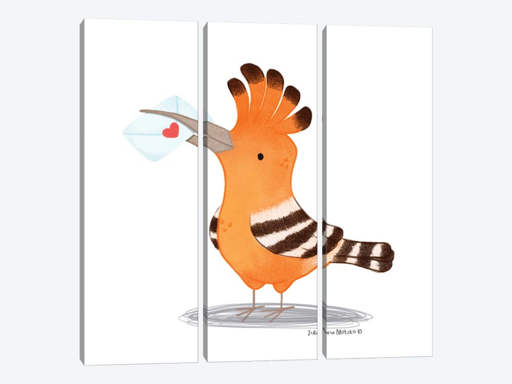 Hoopoe Bird With A Love Letter by Juliana Motzko 3-piece Canvas Print