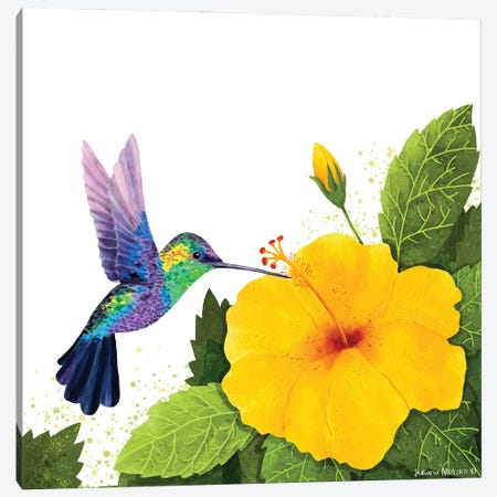 Hummingbird And Hibiscus Canvas Print #JMK90} by Juliana Motzko Art Print