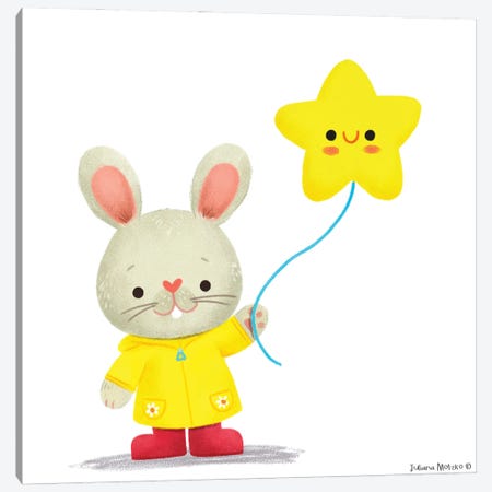 Little Bunny With A Star Balloon Canvas Print #JMK98} by Juliana Motzko Canvas Print