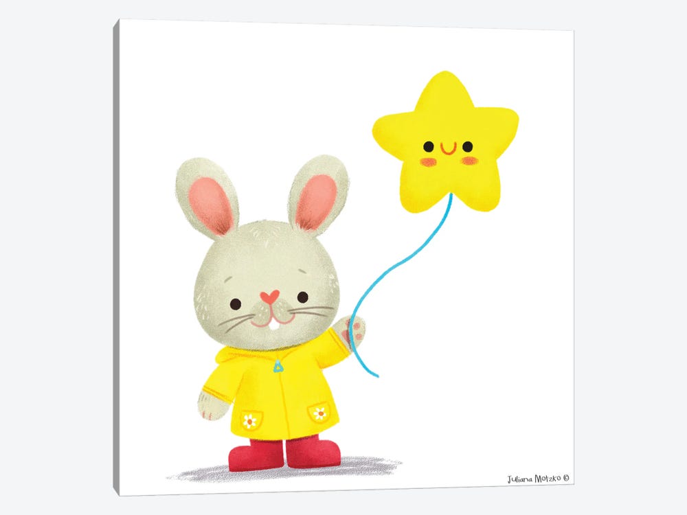 Little Bunny With A Star Balloon by Juliana Motzko 1-piece Canvas Artwork