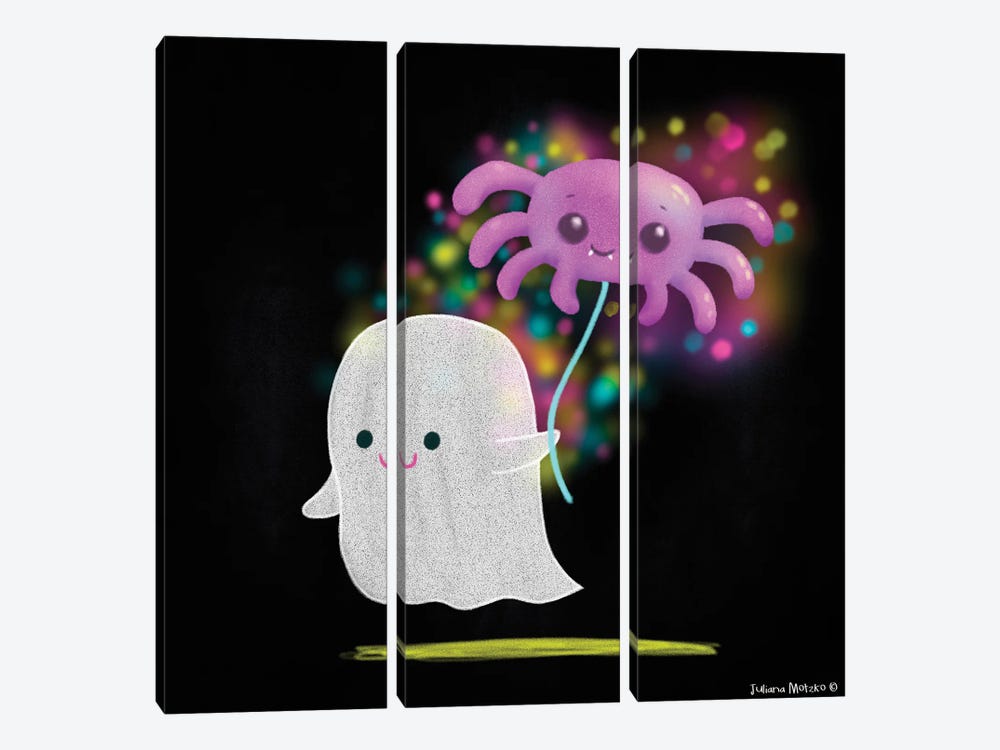 Little Ghost With A Spider Balloon by Juliana Motzko 3-piece Canvas Print