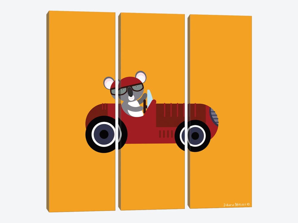 Koala Bear On A Car Race by Juliana Motzko 3-piece Canvas Art Print