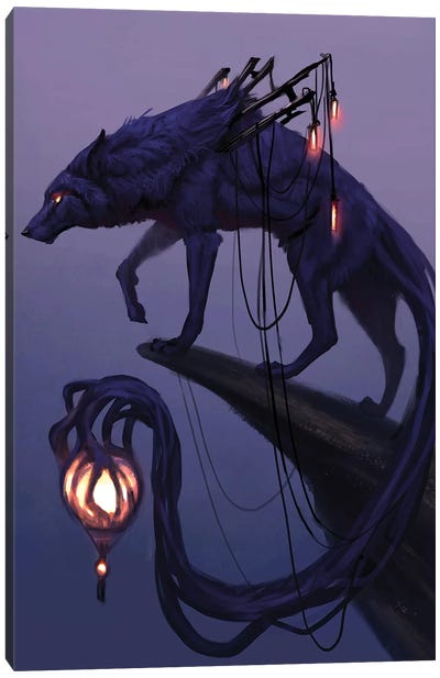 Lantern Wolf Canvas Art Print - Wolf Art