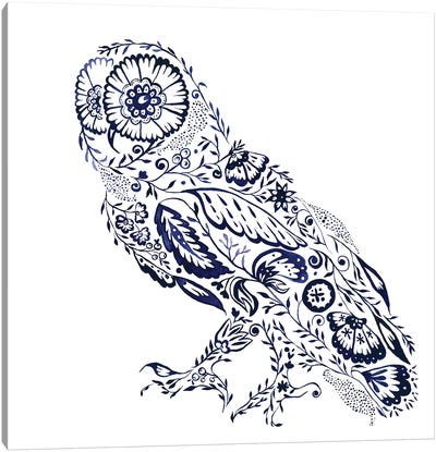 Folk Floral Owl Canvas Art Print - Granny Chic