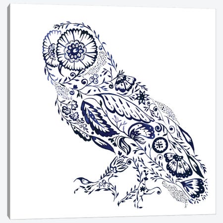 Folk Floral Owl Canvas Print #JMO111} by Jacqueline Maldonado Canvas Artwork