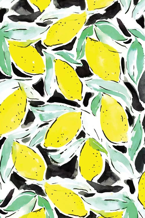 Lemons Bold Yellow Black by Jacqueline Maldonado wall art