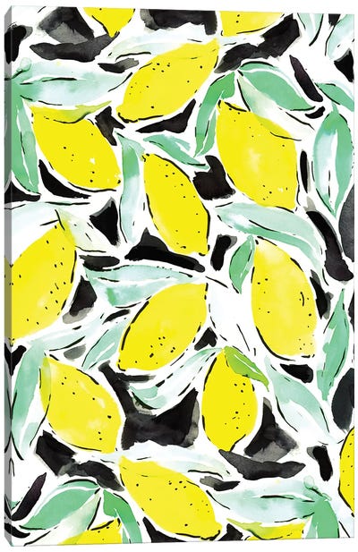 Lemons Bold Yellow Black Canvas Art Print - Pantone 2021 Ultimate Gray & Illuminating