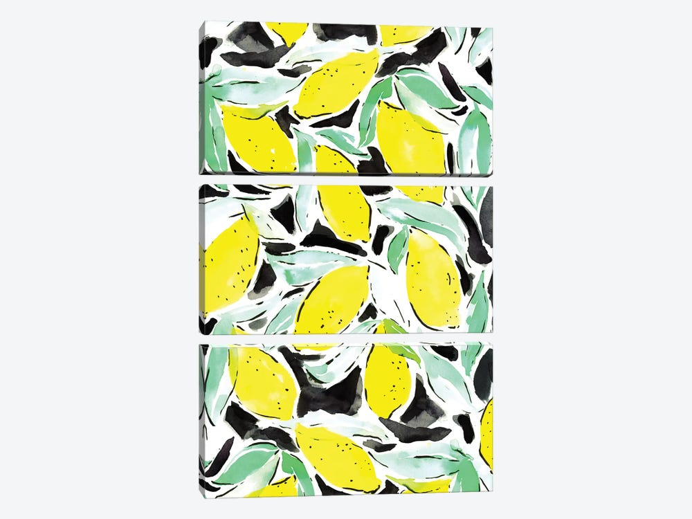 Lemons Bold Yellow Black by Jacqueline Maldonado 3-piece Canvas Wall Art