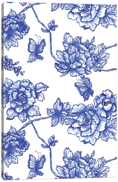 Chinoiserie Florals Canvas Art Print - Charming Blue