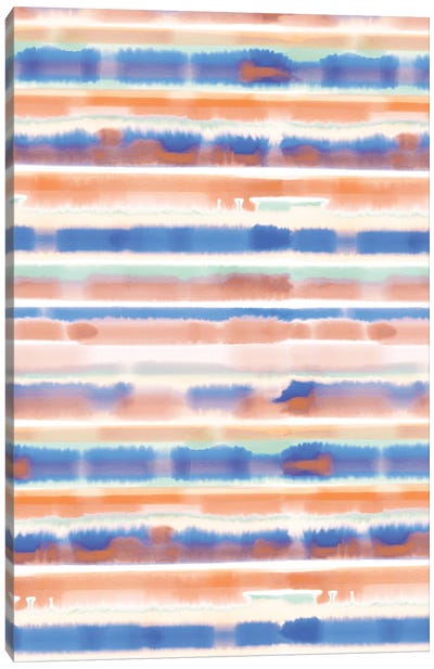 Watercolor Stripe Blue Orange Canvas Art Print - Stripe Patterns