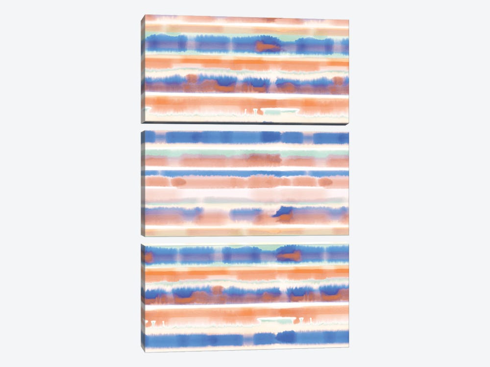 Watercolor Stripe Blue Orange by Jacqueline Maldonado 3-piece Canvas Art Print
