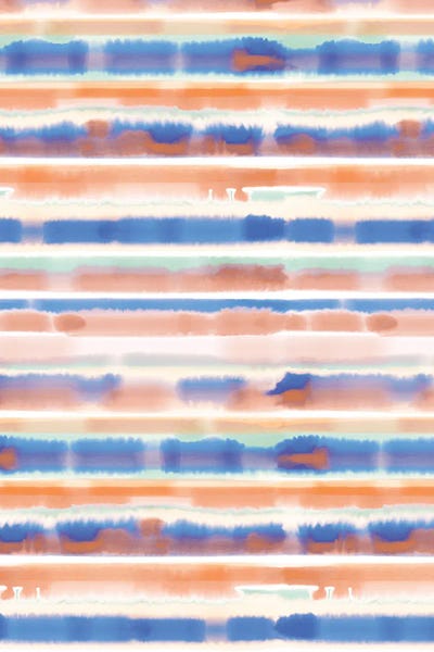 Jacqueline Maldonado: Watercolor Stripe Blue Orange by Jacqueline Maldonado