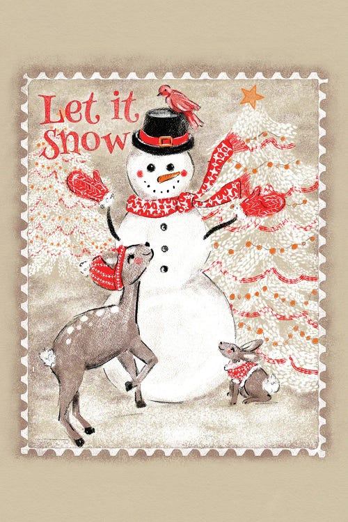 Let It Snow Snowman Postage Stamp by Jacqueline Maldonado wall art