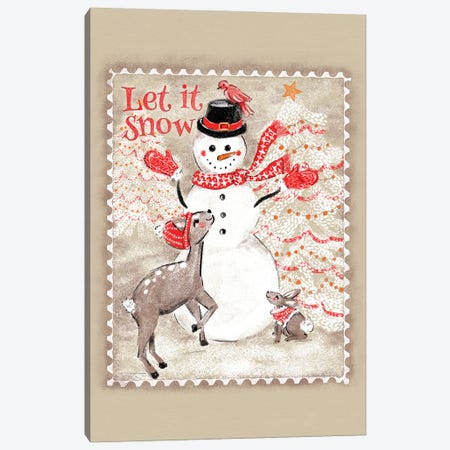 Let It Snow Snowman Postage Stamp Canvas Print #JMO181} by Jacqueline Maldonado Art Print