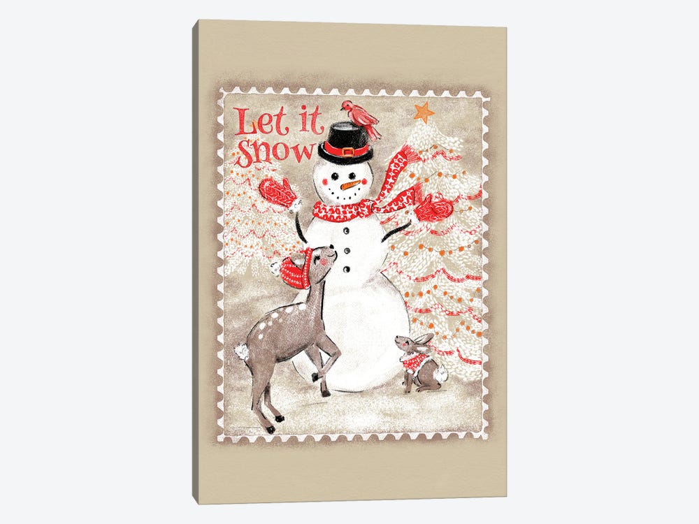 Let It Snow Snowman Postage Stamp by Jacqueline Maldonado 1-piece Canvas Artwork