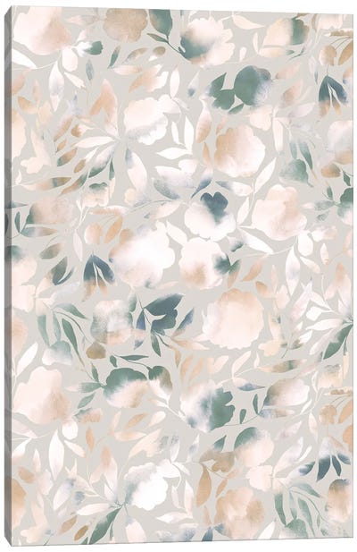Watercolor Floral Papercut Green Beige Canvas Art Print - Jacqueline Maldonado