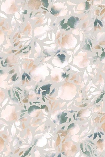 Watercolor Floral Papercut Green Beige