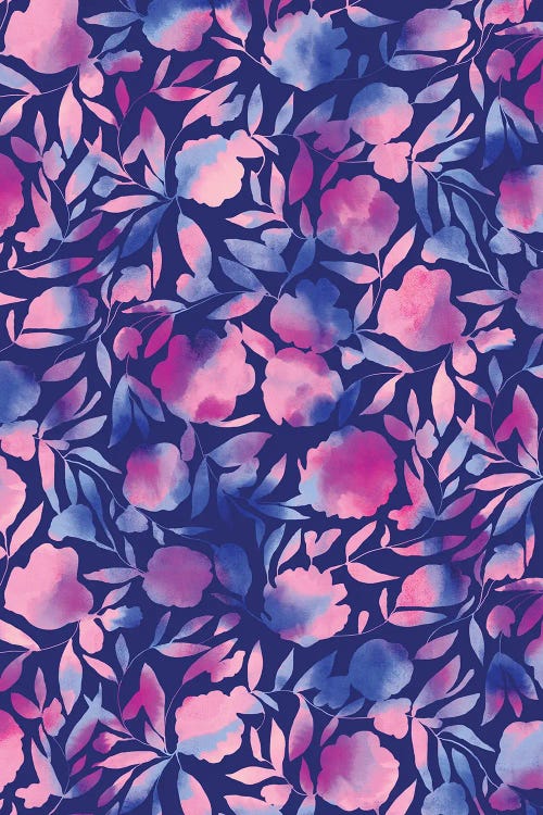 Watercolor Floral Papercut Blue Purple