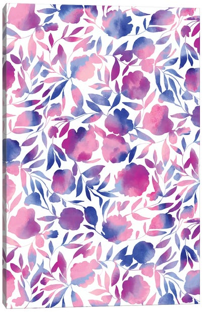 Watercolor Floral Papercut Pink Blue Canvas Art Print - Jacqueline Maldonado