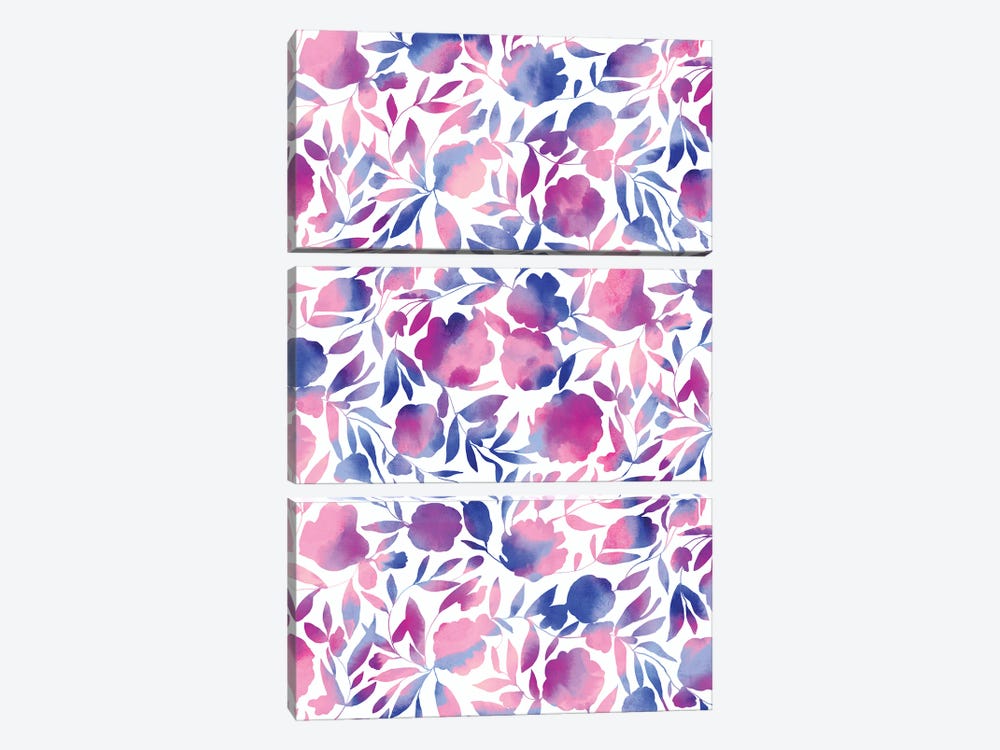 Watercolor Floral Papercut Pink Blue by Jacqueline Maldonado 3-piece Canvas Art