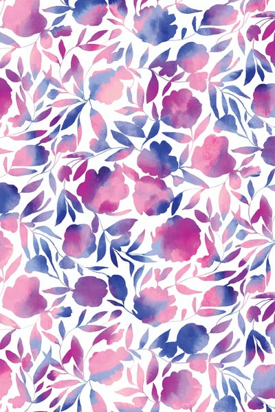 Watercolor Floral Papercut Pink Blue