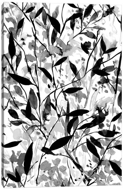 Wandering Wildflowers Black And White Canvas Art Print - Black & White Patterns