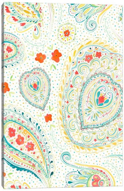 Watercolor Paisley Teal Canvas Art Print - Paisley Patterns