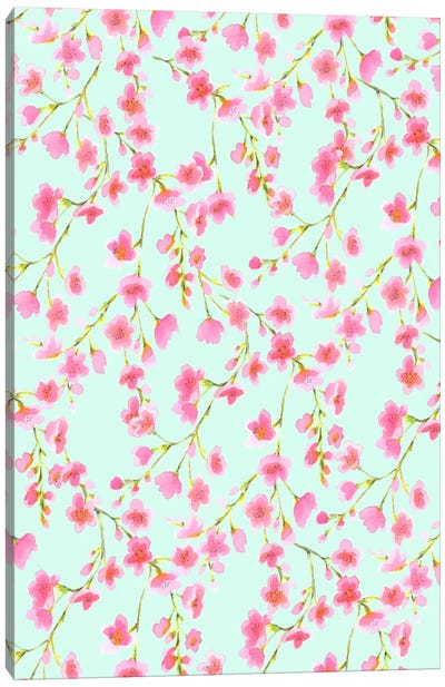 Cherry Blossom Mint Canvas Art Print - Serene Green