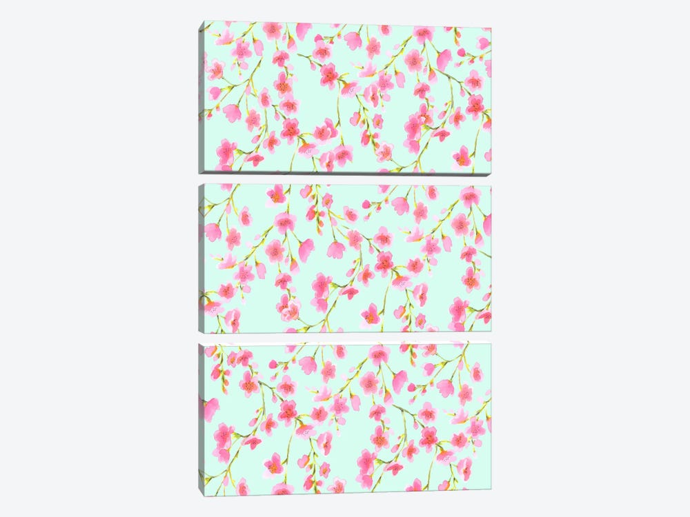 Cherry Blossom Mint 3-piece Canvas Print