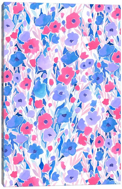 Flower Field Lilac Blue Canvas Art Print - Pink Art
