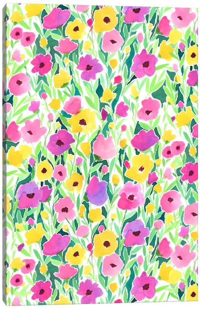 Flower Field Print Canvas Art Print - Colorful Contemporary
