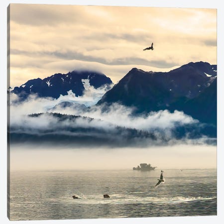 Fishing Boat In Kenai Peninsula Surrounded By Mountains And Wildlife Canvas Print #JMU17} by Janet Muir Canvas Wall Art