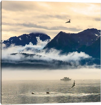 Fishing Boat In Kenai Peninsula Surrounded By Mountains And Wildlife Canvas Art Print - Fishing Art