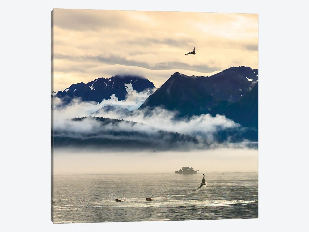 Fishing Boat In Kenai Peninsula Surrounded By Mountains And Wildlife by Janet Muir 1-piece Canvas Print