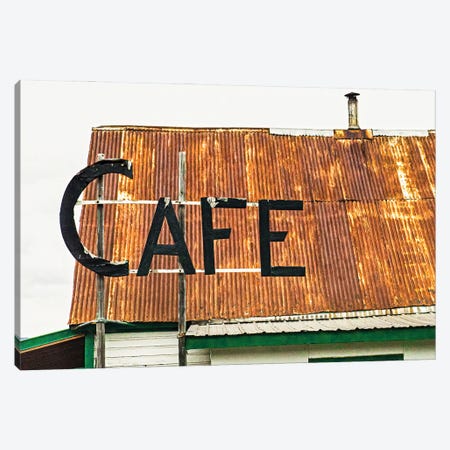 Hope, Alaska, Rustic Roof And Cafe Sign Canvas Print #JMU19} by Janet Muir Art Print