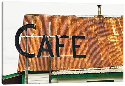 Hope, Alaska, Rustic Roof And Cafe Sign Canvas Art Print - Janet Muir