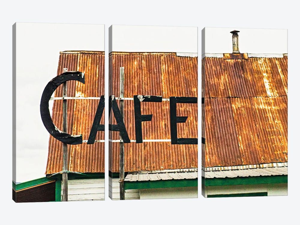 Hope, Alaska, Rustic Roof And Cafe Sign by Janet Muir 3-piece Canvas Art Print