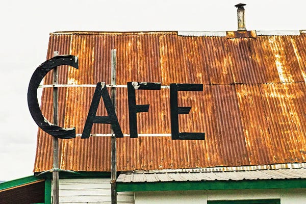 Alaska: Hope, Alaska, Rustic Roof And Cafe Sign by Janet Muir