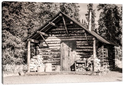 Small, Rustic Log Home In Sepia Canvas Art Print - Cabins