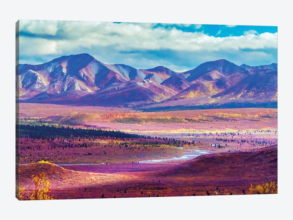 Alaska, Denali National Park Autumn Landscape Of Valley And Mountains II by Janet Muir 1-piece Art Print