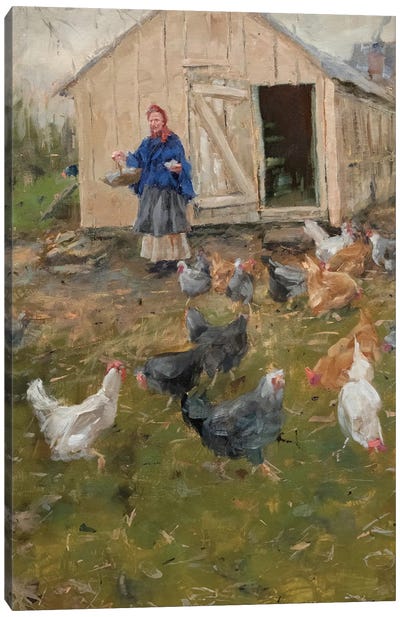 Egg Gathering Canvas Art Print - Chicken & Rooster Art