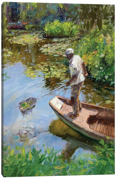 Monet's Lily Pond Worker Canvas Art Print - James Swanson