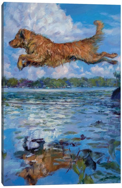 When Dogs Fly Canvas Art Print - Golden Retriever Art